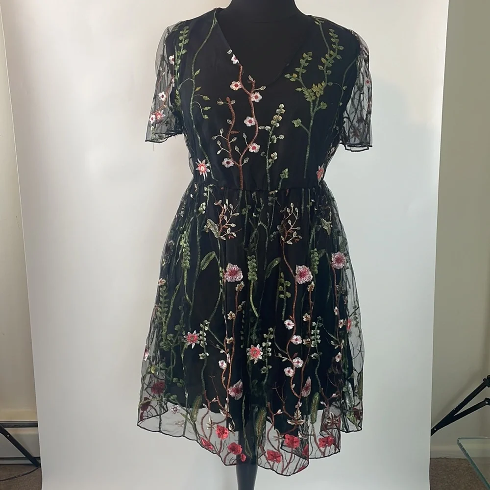 Sheer Black Floral Dress - Picture 1 of 7